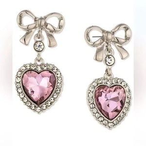 Heart Bow & Crystal Heart Drop Earrings, Brand New with tags